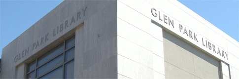 Photograph of the corner facade exterior of Glen Park Library