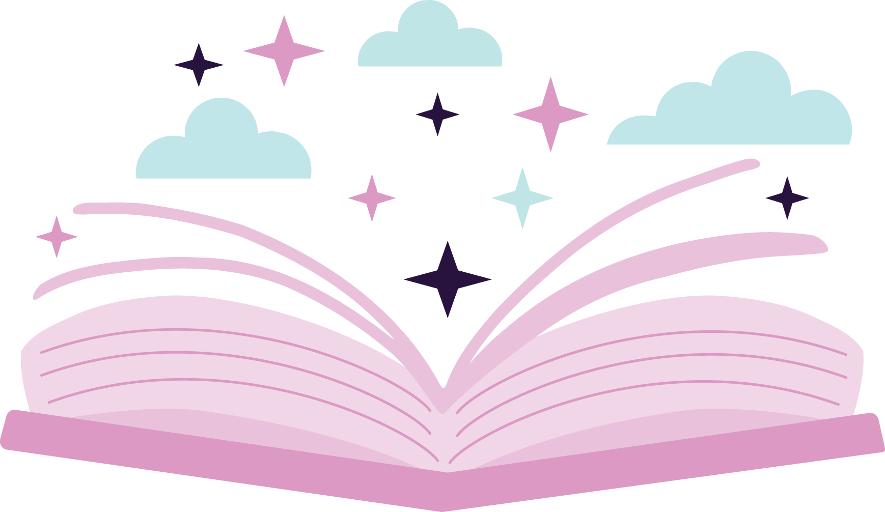 Open Book with Clouds and Stars