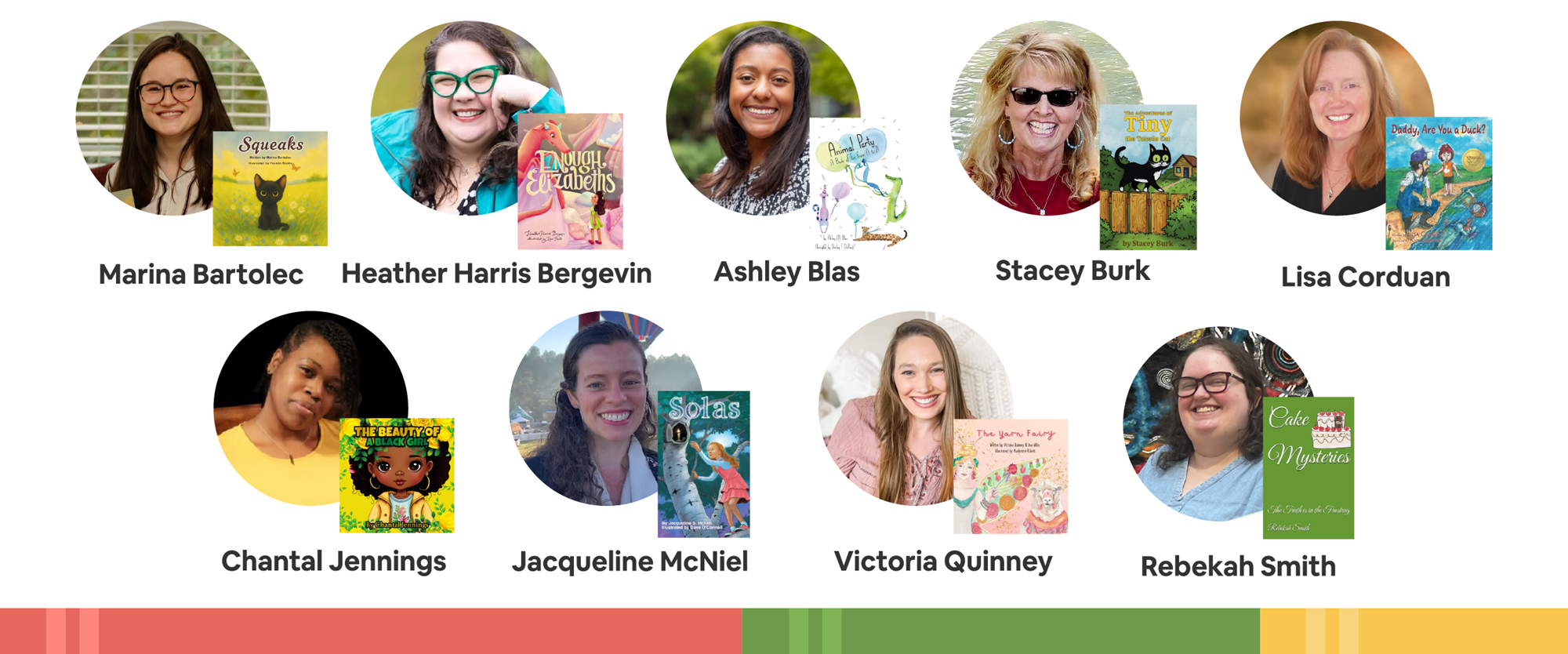 Author photographs with the books they have written.