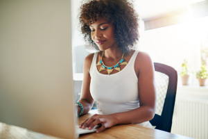 Woman on computer.