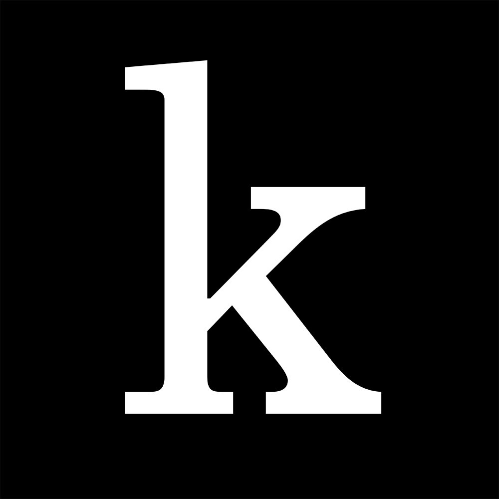 kanopy logo: white lowercase letter "k" on black background