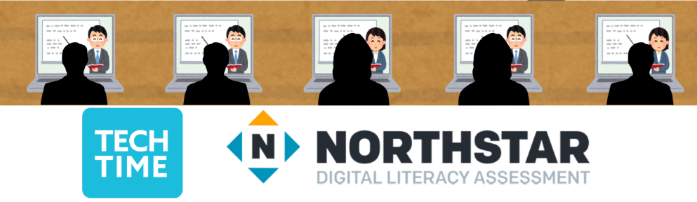 northstar digital literacy logo, with a tech time logo, of silhouette people on computers. northstar digital literacy logo, with a tech time logo, of silhouette people on computers.