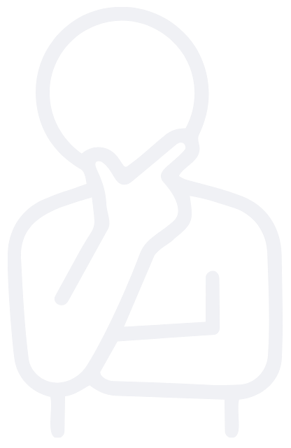 A simple line icon of a person resting their chin on their hand in a thinking pose.