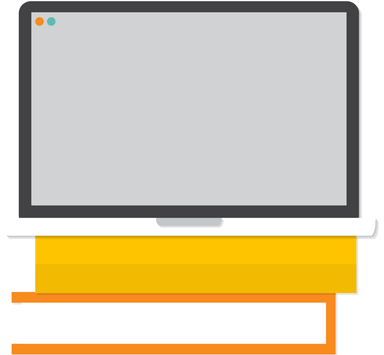 Icons - Laptop on Top of Books - Orange Yellow