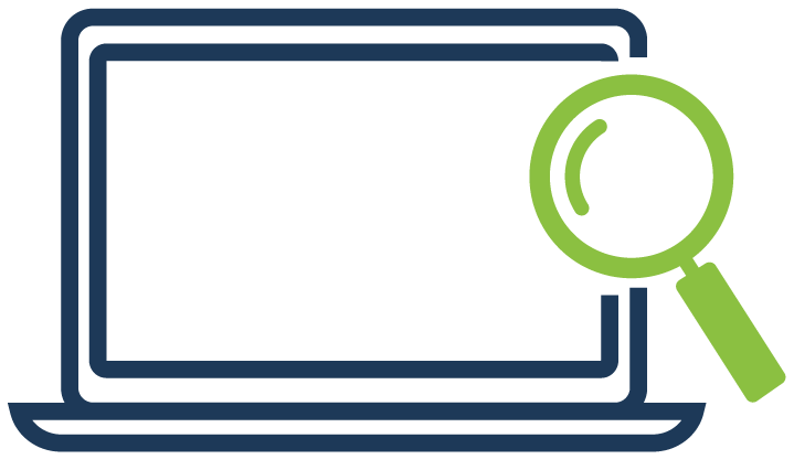 Icons - Laptop Outline with Magnifying Glass - Navy Green.png