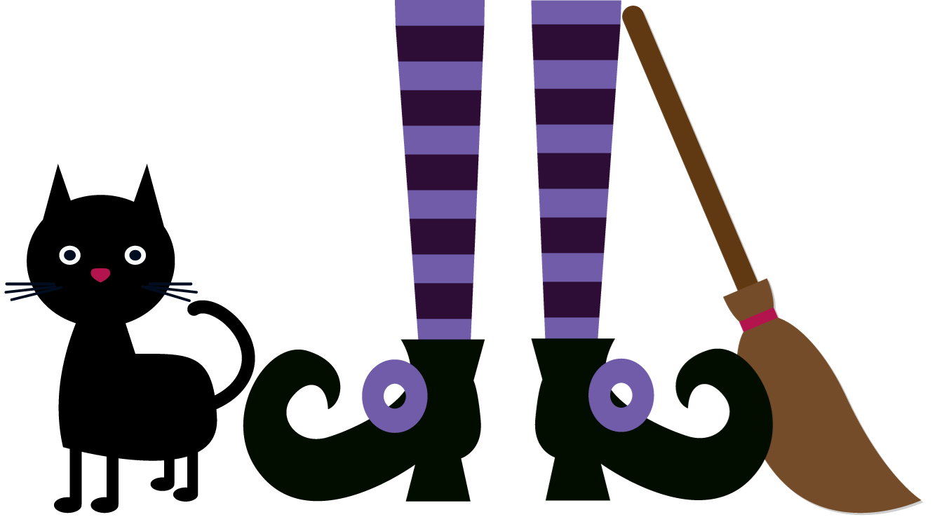 Icons - Halloween - Witches legs Black Cat Broom