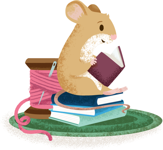 Illustration of a mouse sitting and reading