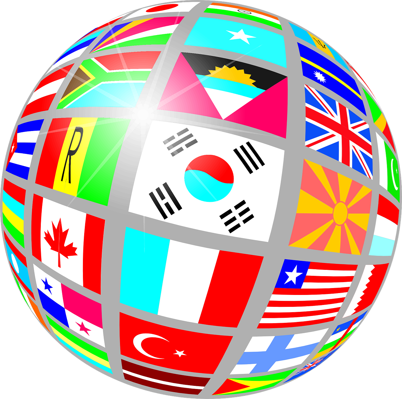 D Globe Sphere with Flags of the World