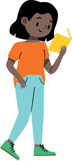 Illustration of a young person walking and reading