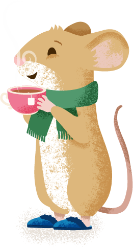 Illustration of a mouse with a cup of tea