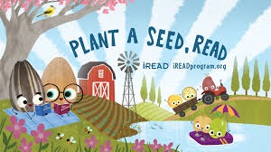 illustration of seeds reading under a tree with a barn and tractor