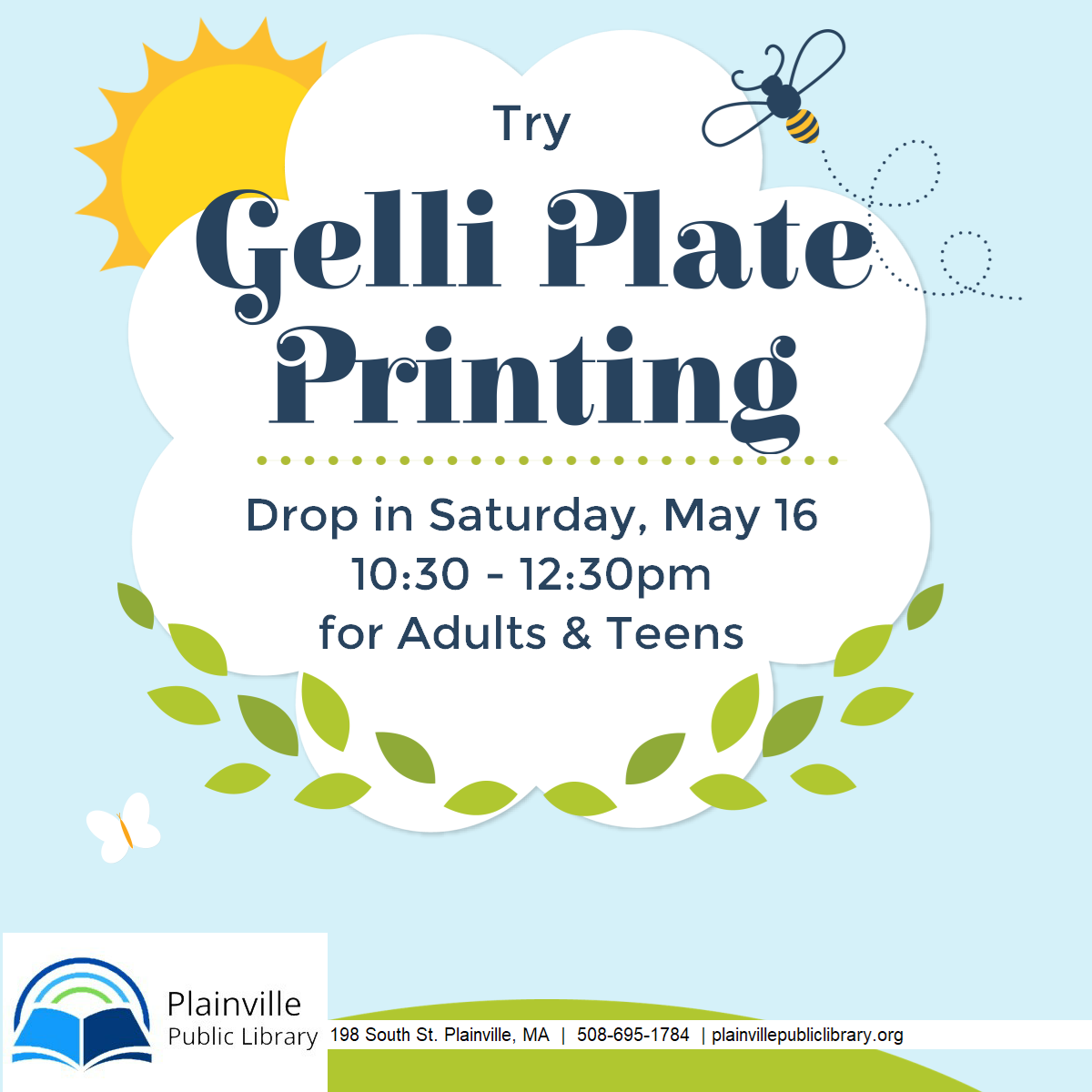 Try gelli plate printing for adutls &amp; teens may 16 at 10:30am