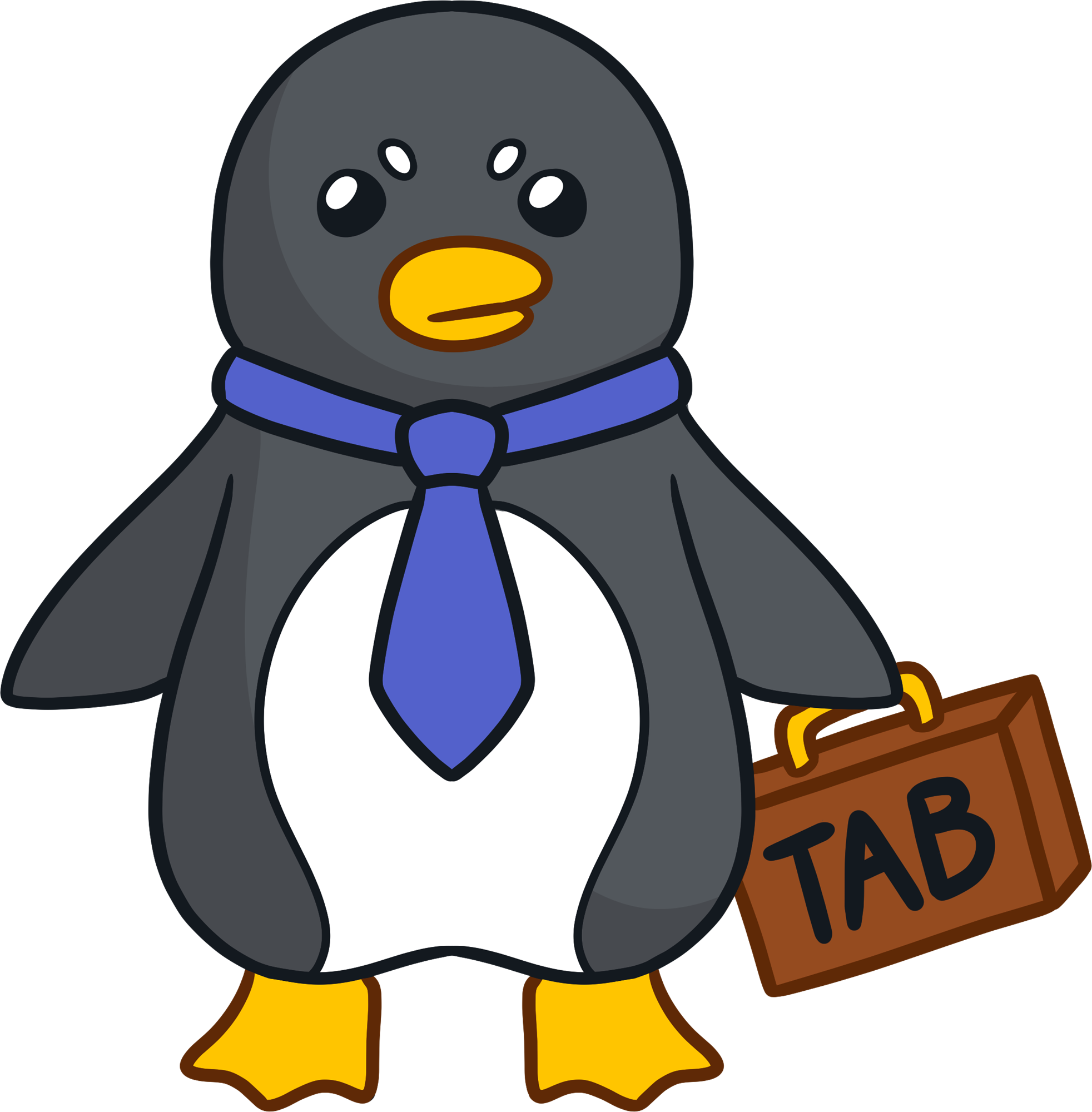 illustrated penguin with tie and briefcase