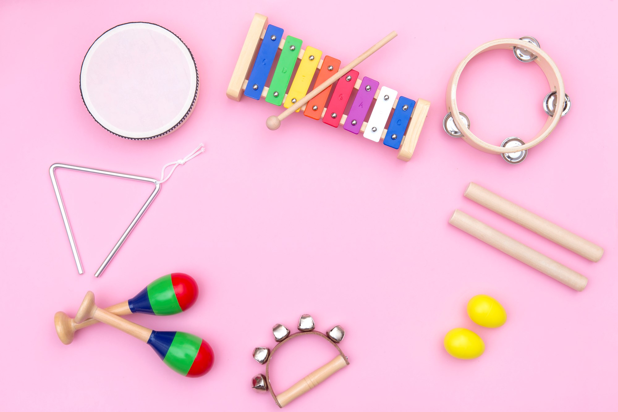 Musical Instruments for Kids on Pink Background
