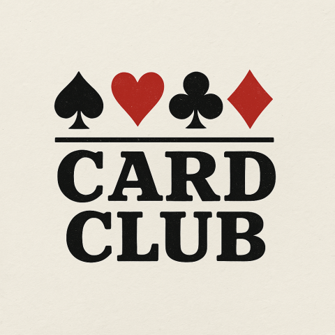 Image that says card club with 5 playing card suits