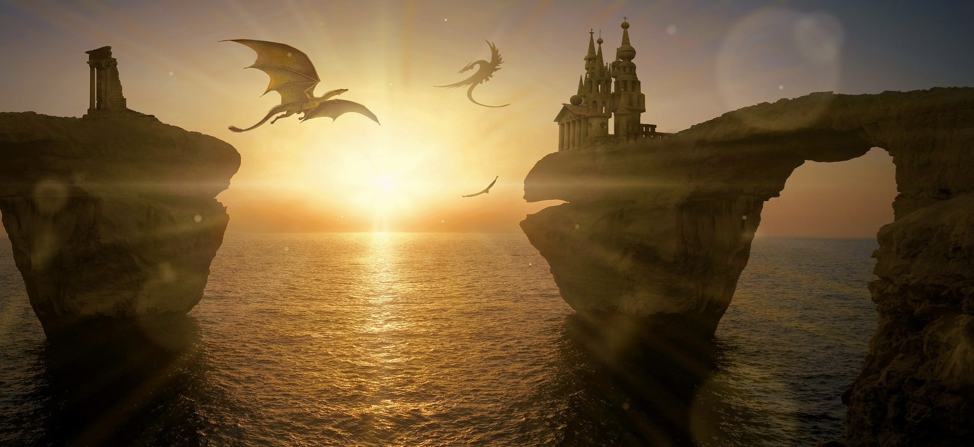 Dragons Flying Over Castle