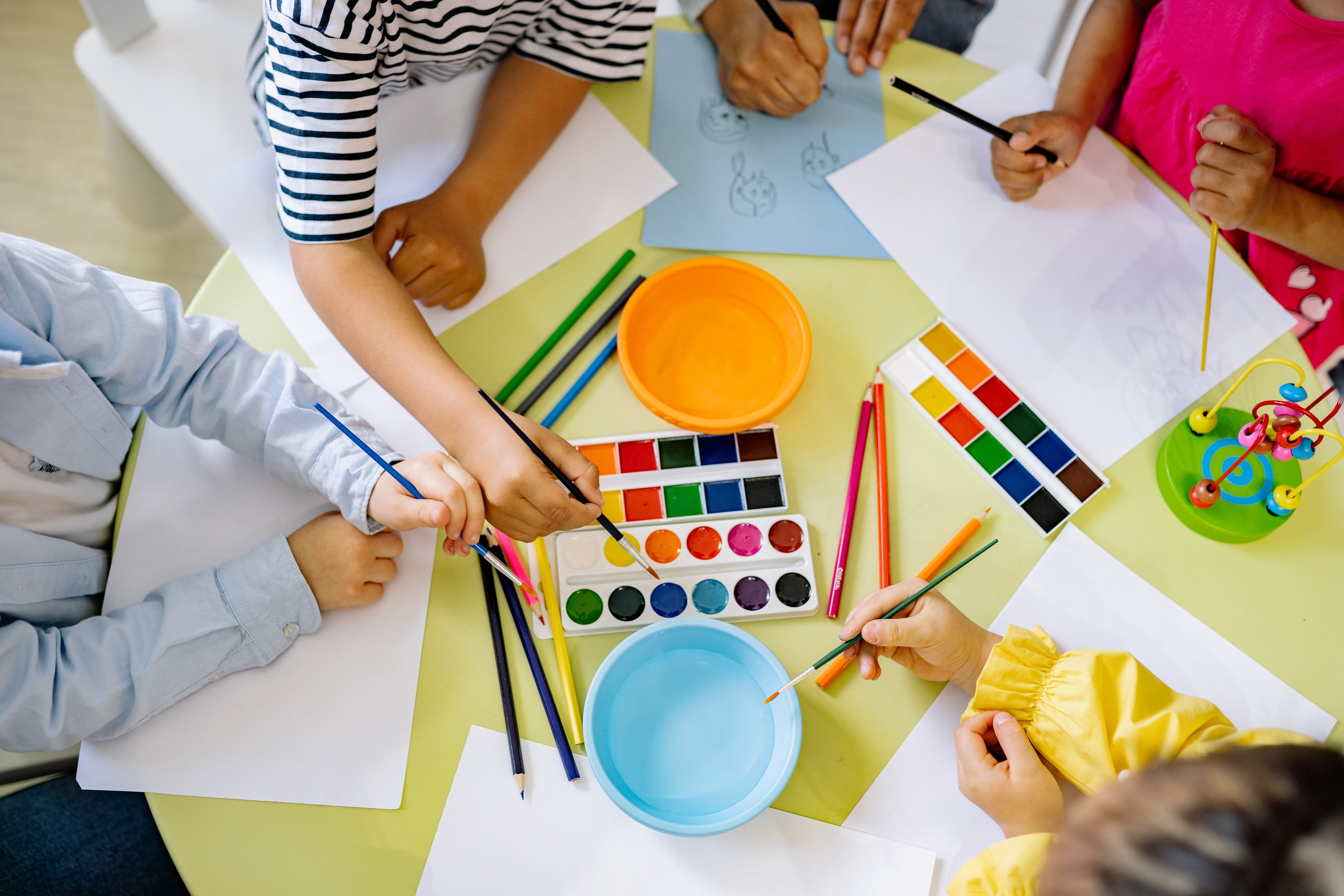 Group of Kids Using Watercolors