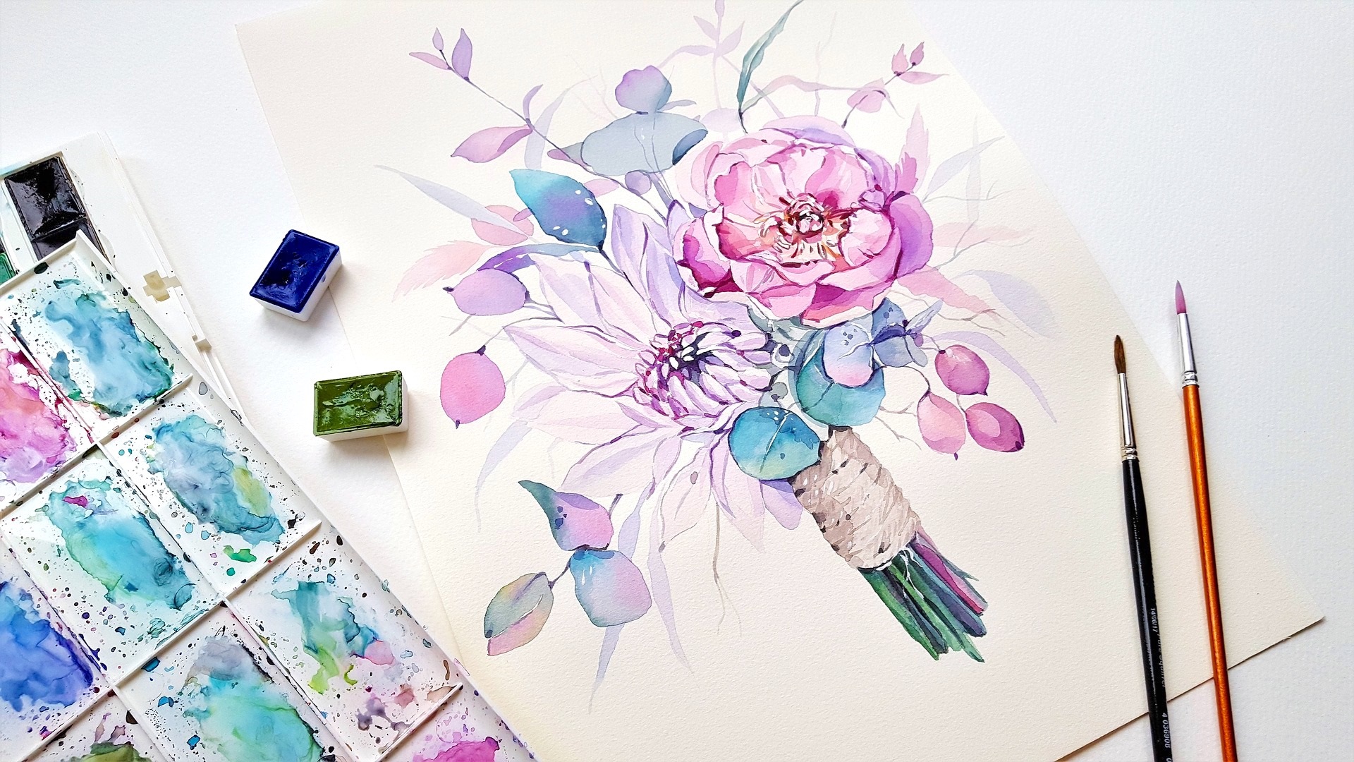 Painting of Makerspace Art with Brushes and Watercolors