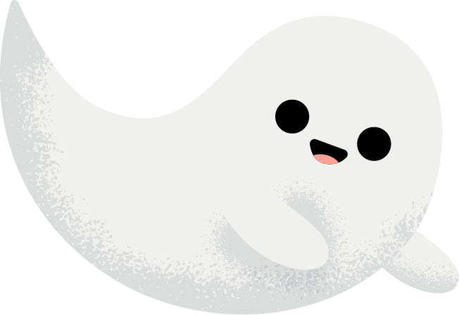 Illustration of a smiling ghost facing right