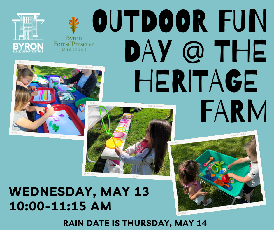 Kids outdoors playing with bubbles, water tubs and dot stampers.