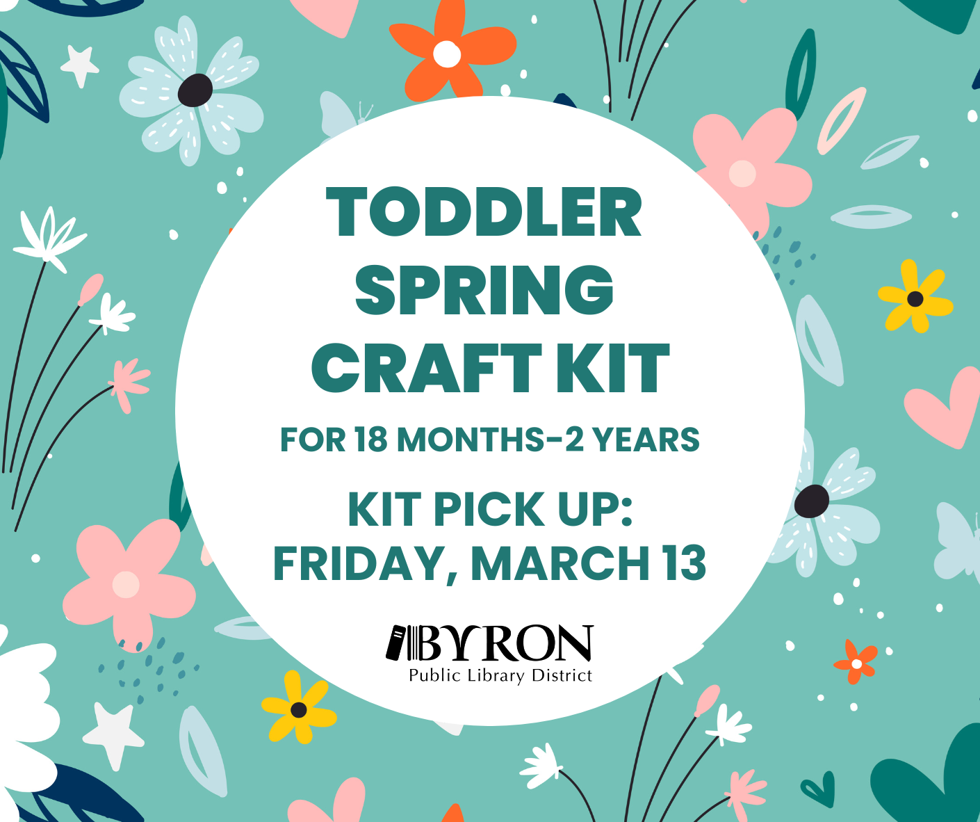 Graphic of flowers with kit pick up time.