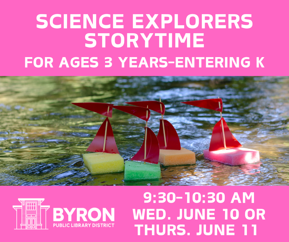 Photo of small toy boats made with sponges floating in water with program date and time.