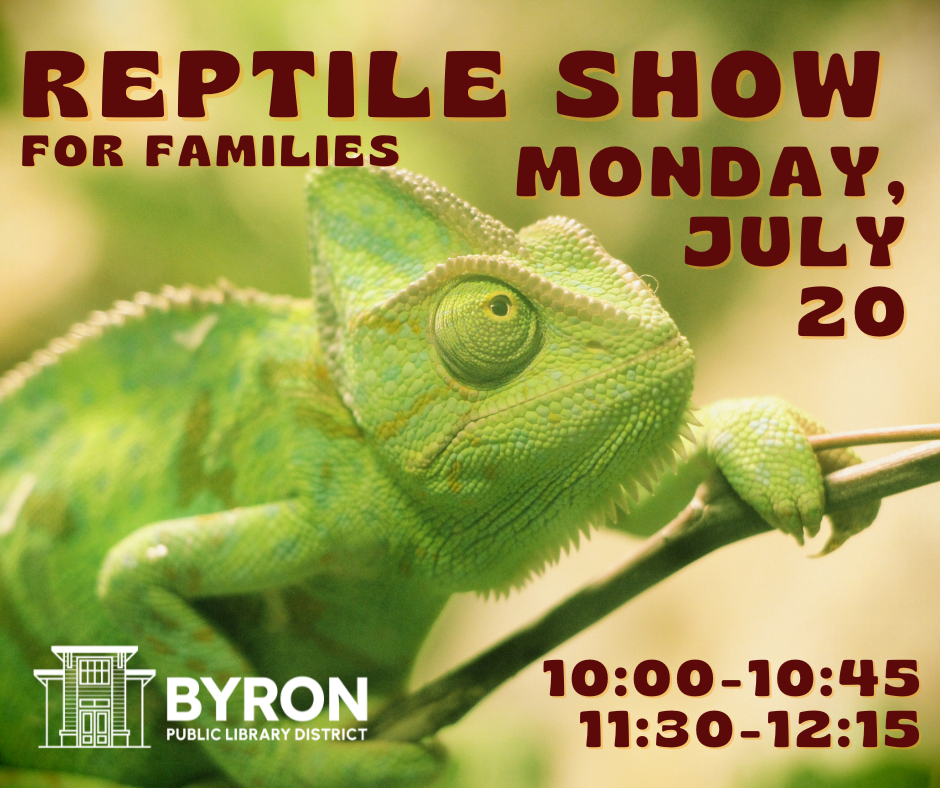 Photo of a chameleon with words: Reptile Show.