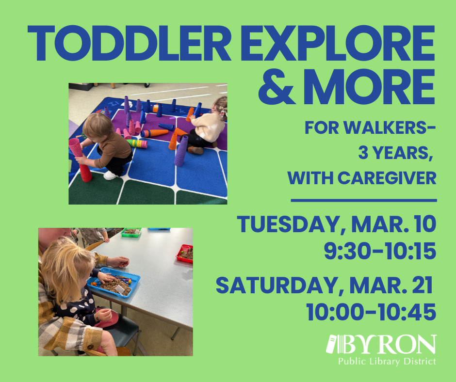 Photos of toddlers playing with program dates & times.