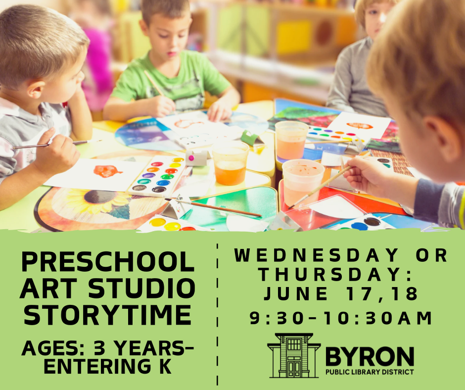 Children painting with Preschool Art Studio and program date and times.