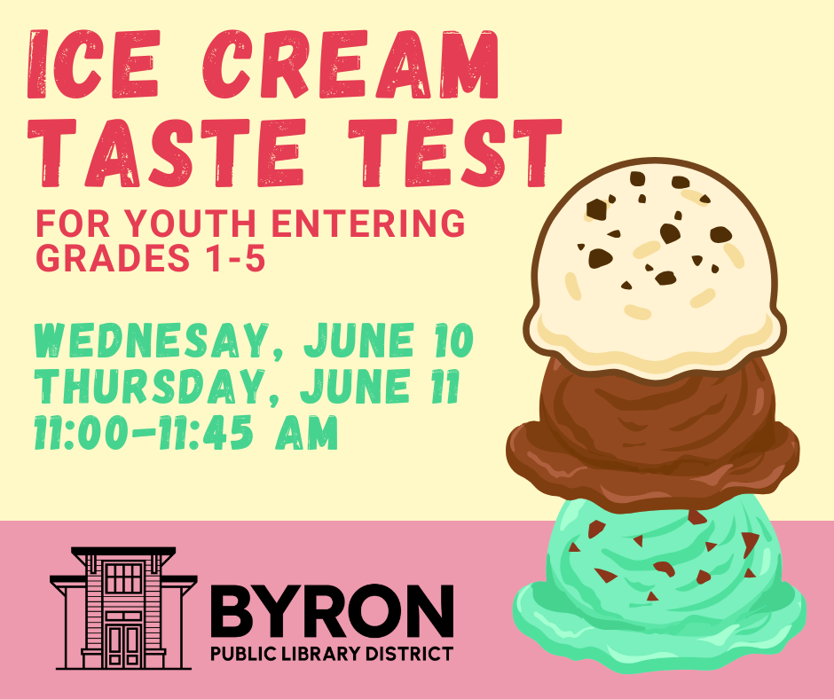 Graphic of stacked ice cream scoops, with program date and time.