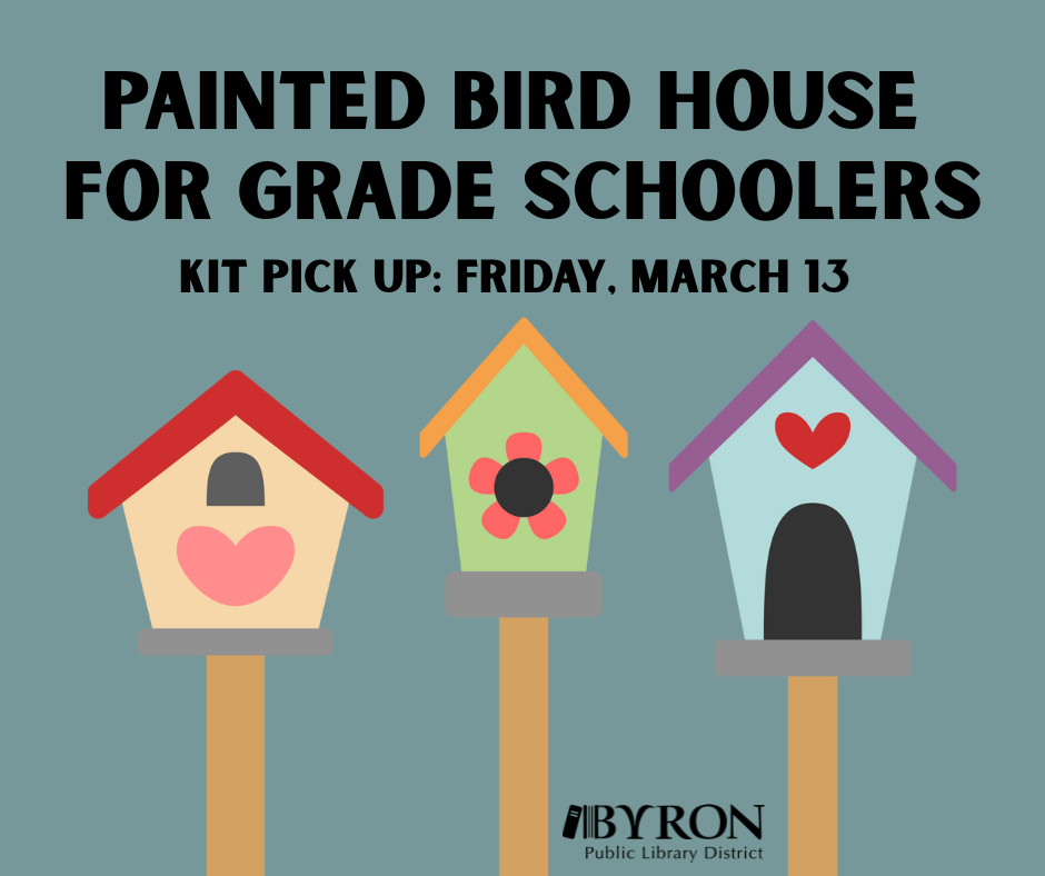 Graphic of bird houses with kit pick up date.