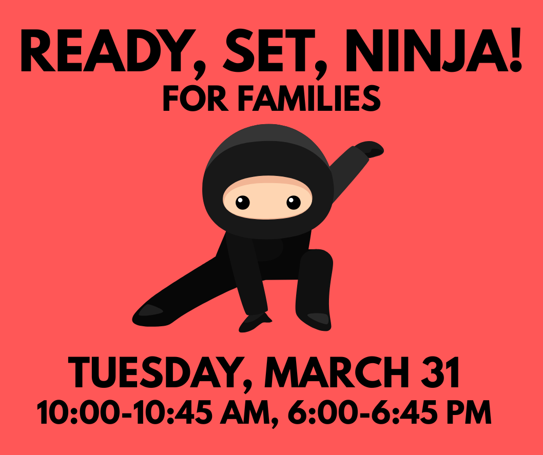 Graphic of a ninja with program date and time.
