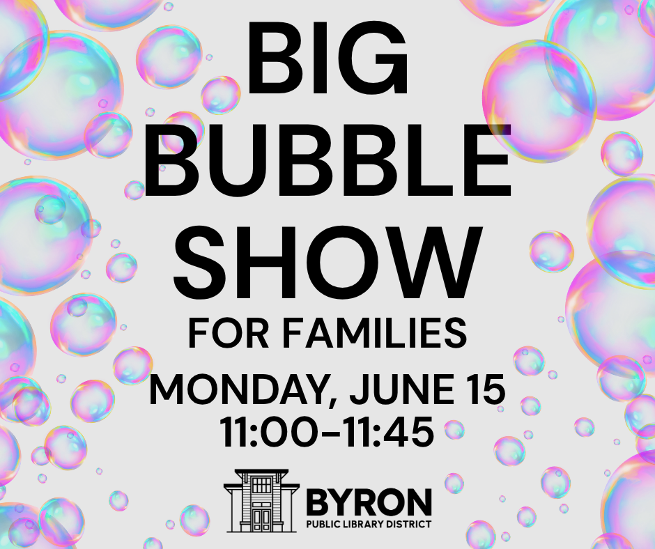 Graphic of bubbles with program date and time.