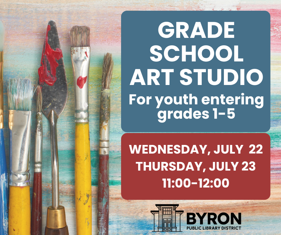 Paint brushes with the words: Grade School Art Studio.