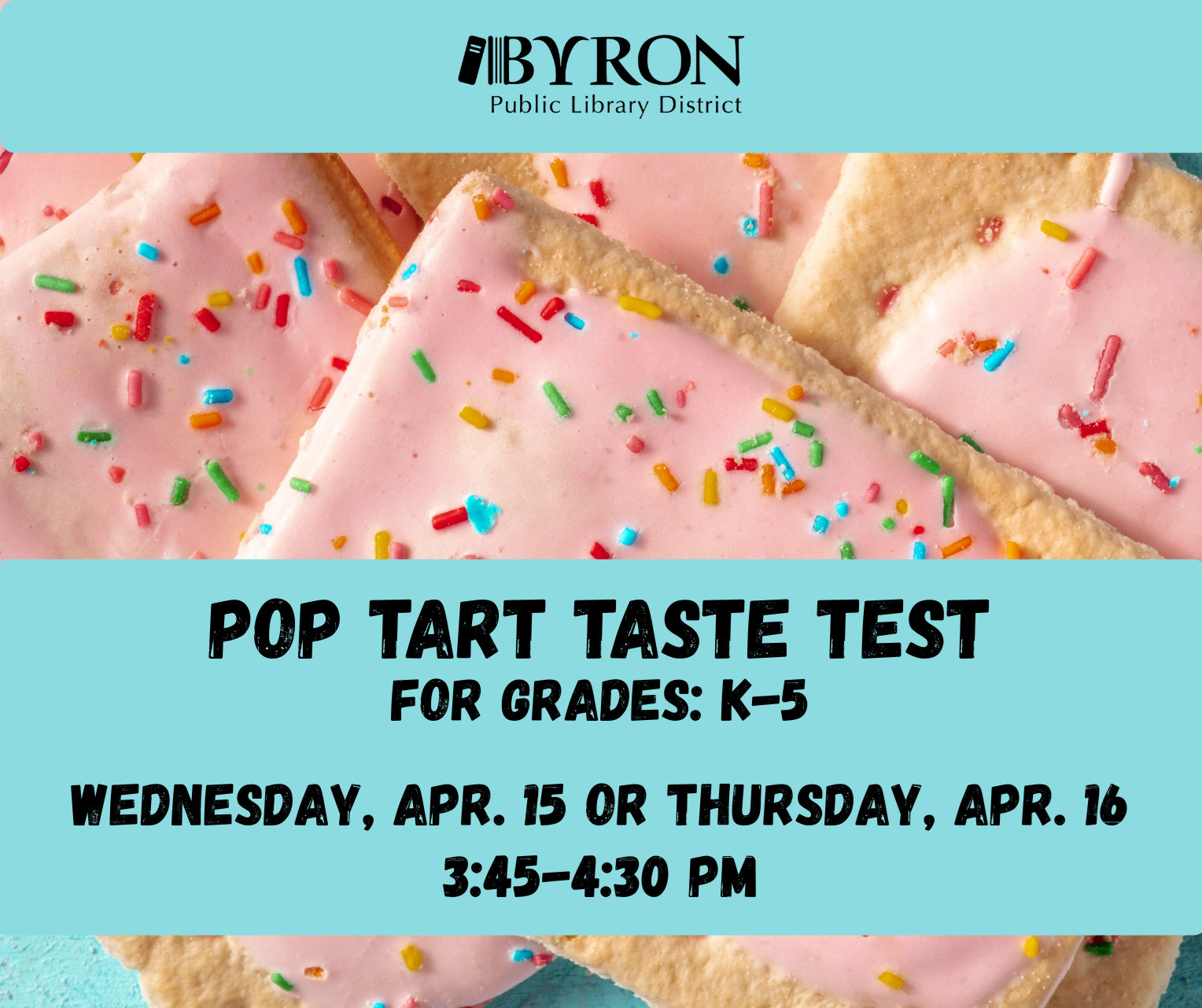 Photo of pop tarts with program date and time.