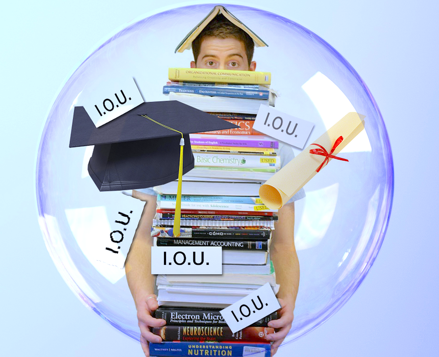 Student with Books of Finance Loans Debt in Graduation