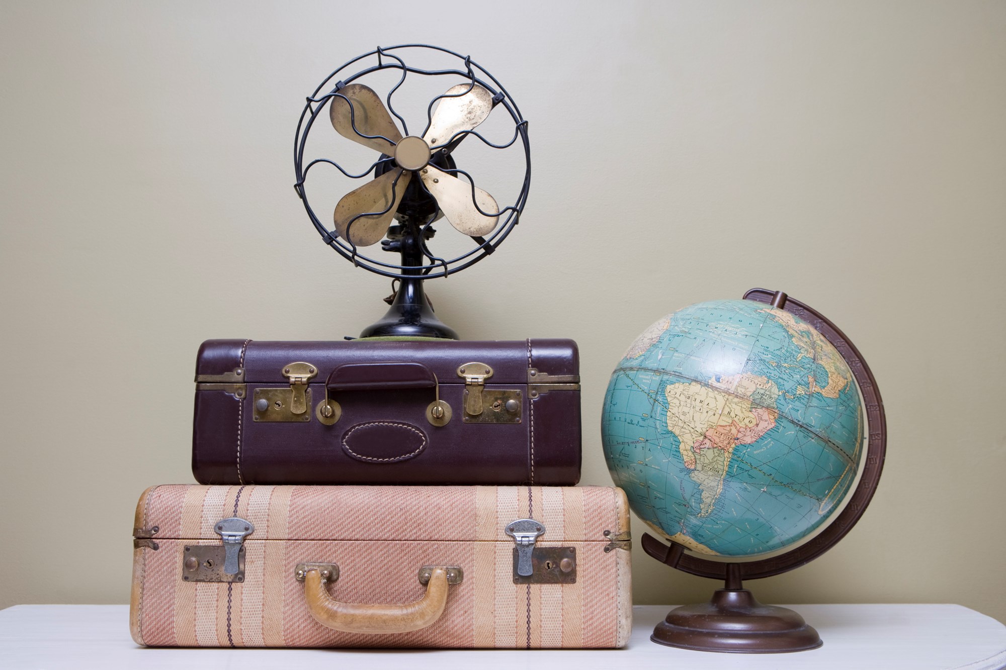 Vintage Suitcases Fan and Globe