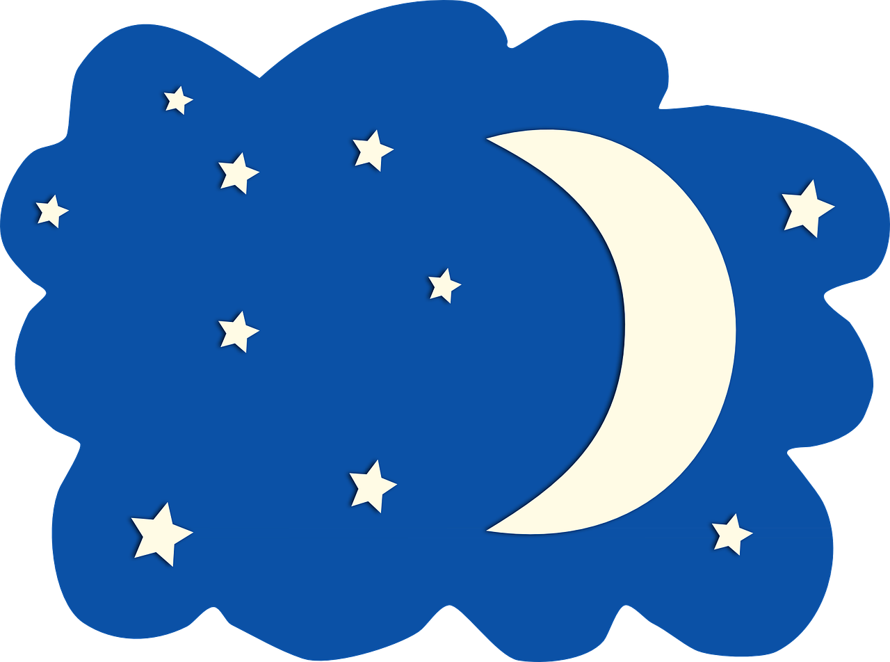 Night sky moon stars blue storytime bed time pajama sleepy