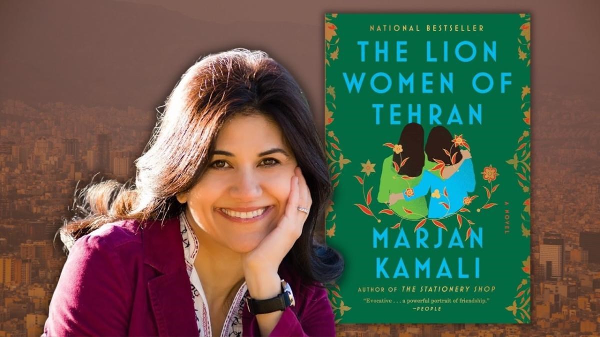 Author Marjan Kamali and book cover for the Lion Women of Tehran