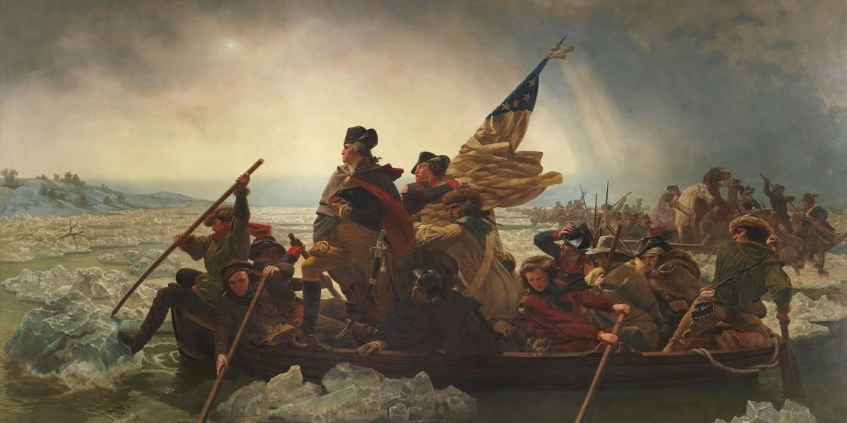 painting depicting George Washington crossing the delaware river
