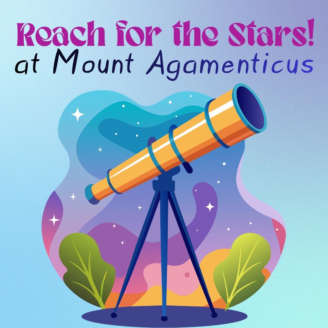 Illustration of a telescope against a starry night