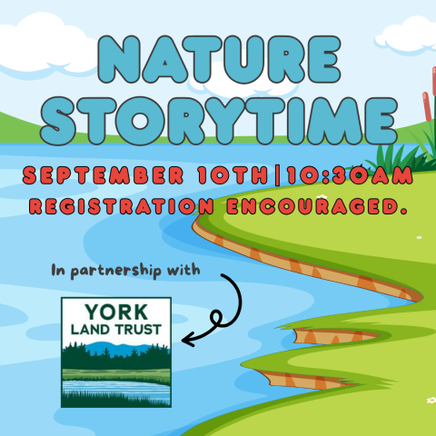 Illustrated river and coastline with York Land Trust Logo