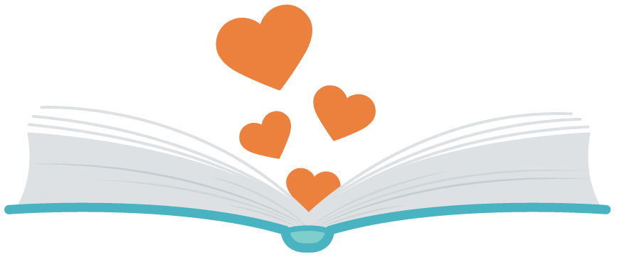 Icons - Open Book with Hearts - Orange Blue