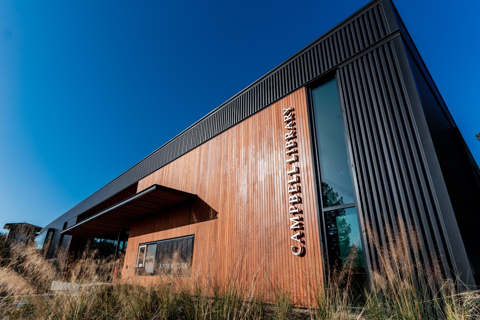 Exterior shot of the fully renovated Campbell Library. 