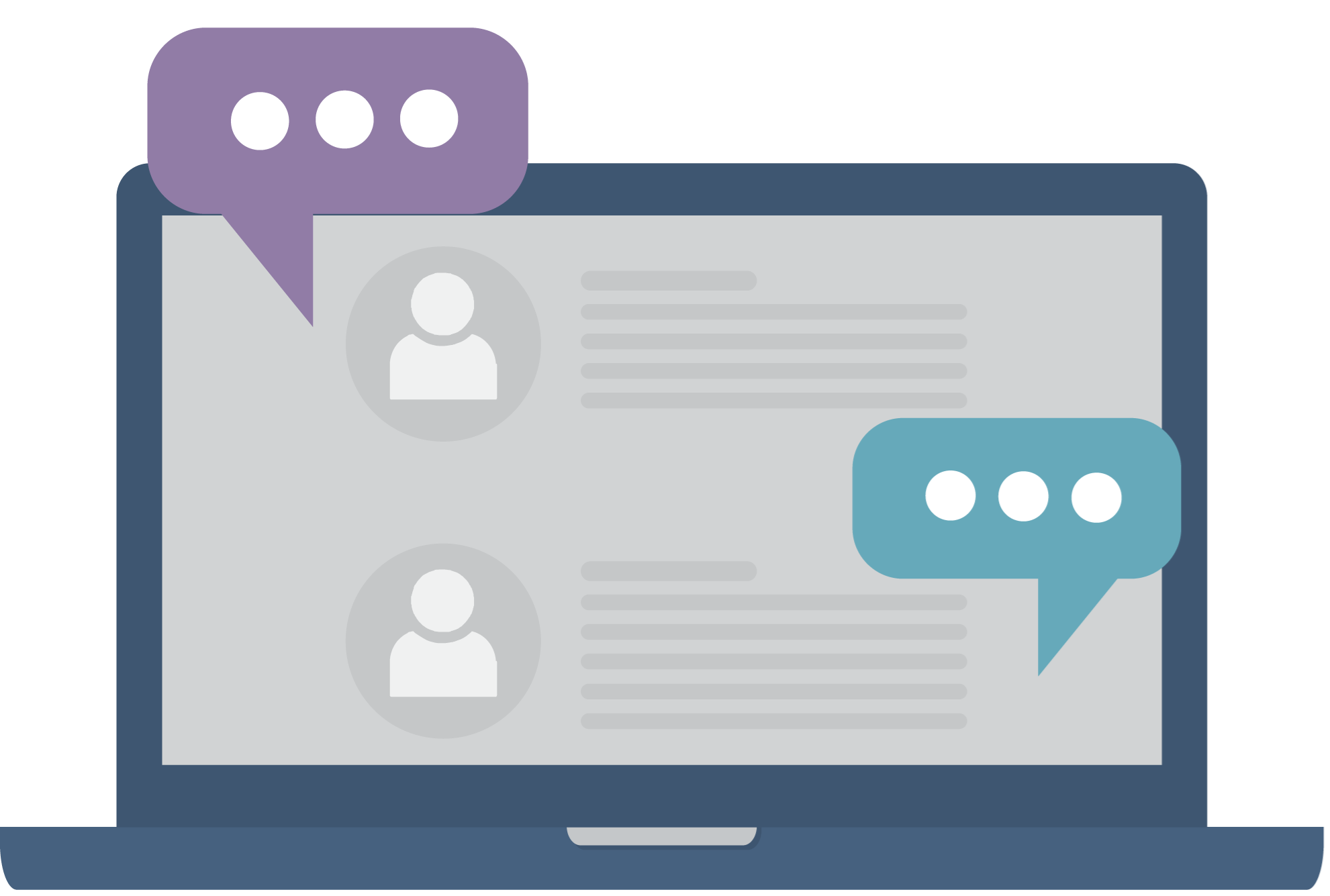 Icons - Laptop with Talk Bubbles - Purple Blue