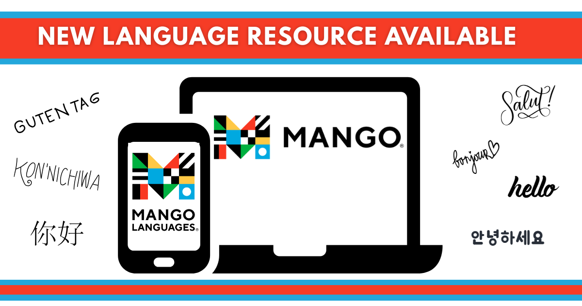 Mango Language logo in a smartphone and a laptop computer