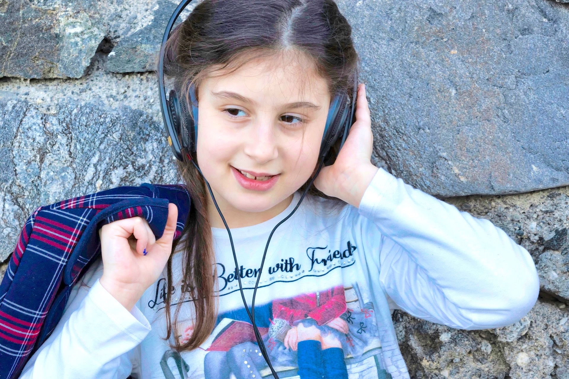 Kids children girl female headphones listening audio music