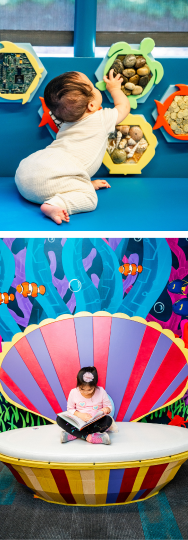 Images from the opening of Cupertino Library's Aquarium Adventure Play Space. 