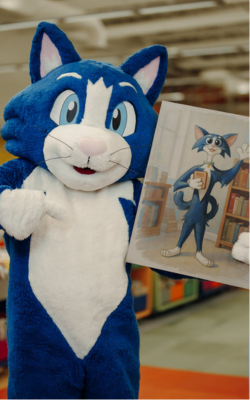 Marty The Library Cat Holding a self-portrait