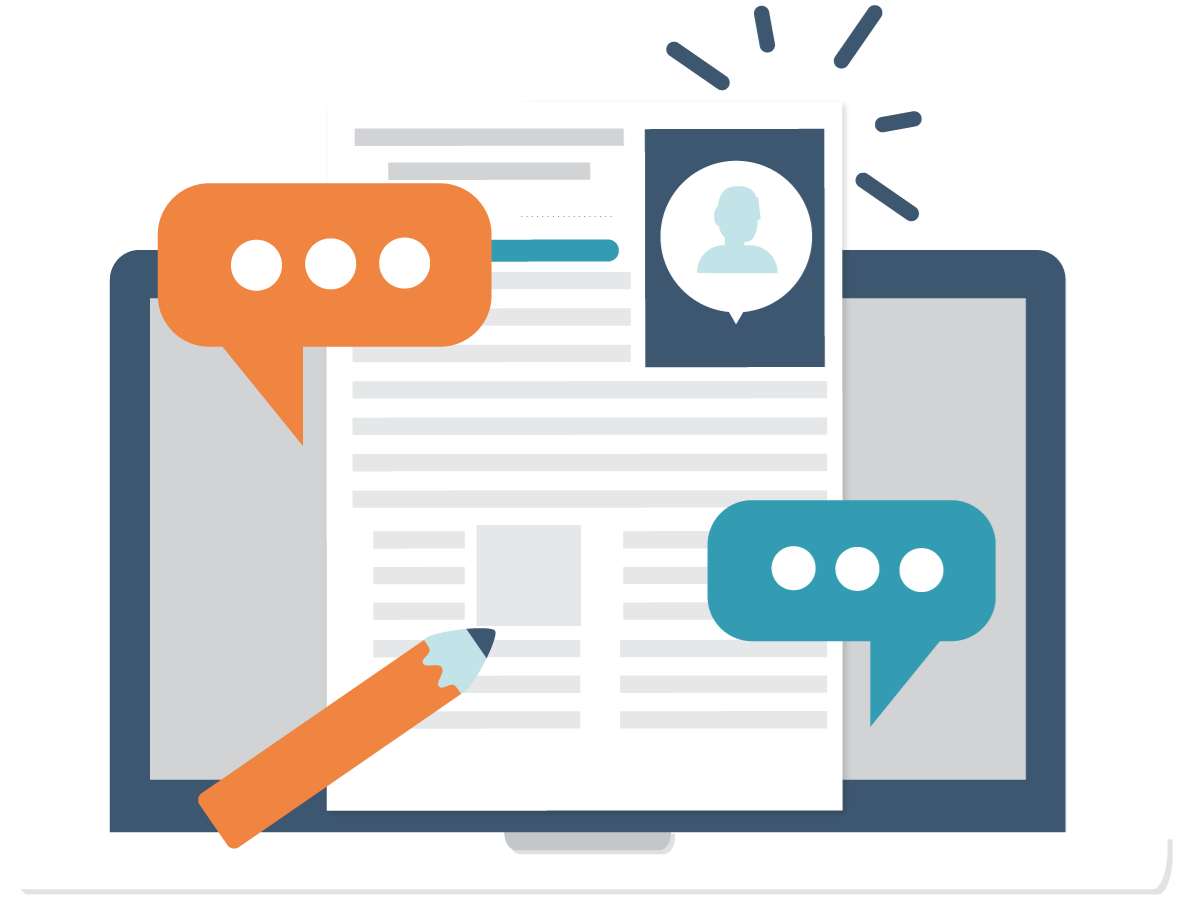 Computer screen with conversation bubbles